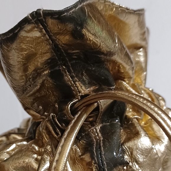 VINTAGE Metallic Drawstring Metal Frame Caged Bucket Shoulder Bag GUC - Picture 3 of 8